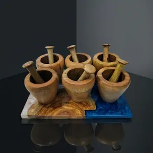Ensemble mortier et pilon en bois de haute qualité, broyeur manuel d'herbes, presse-ail, outil de cuisine en bois naturel fait main, sans danger pour les aliments - Product Image 3