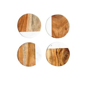 Juego de 4 Posavasos Redondos de Madera Natural con Base de Corcho Antideslizante, Regalo de Inauguración de Casa, Boda - Product Image 1