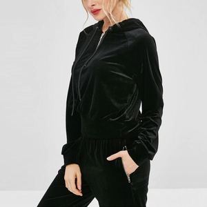 Casual Woman Velvet Tracksuit Velour Slim Fit Winter Sports Wear Custom Logo Style Cotton <b>Blended</b> Set - Product Image 1