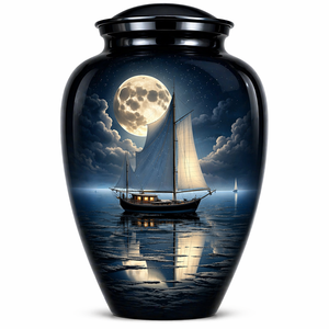 Beautiful Nature Blue Ocean Boat Sticker with Enamel <b>Memorial</b> Cremation Urn for Adults Human Funeral Ashes - Product Image 3
