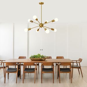 Lampadario Sputnik a 8 luci in ottone spazzolato metà secolo moderna plafoniera a sospensione industriale per cucina soggiorno - Product Image 1