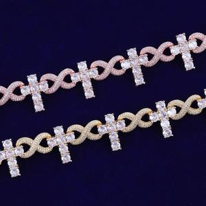 Pulsera de Lujo con Baño de Oro de 18K, Diseño de Cruz con Cristales, Cadena de Eslabones, Joyería Religiosa Unisex para Fiestas - Product Image 2