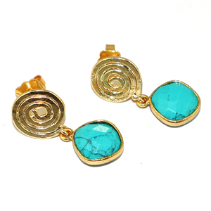 ต่างหูทรงหยดน้ำแบบห่วงลวดลายเกลียวสีเทอร์ควอยซ์สไตล์แฟชั่นร่วมสมัย ประดับขอบทอง 18K ตัวเรือนทำจากทองเหลือง สำหรับผู้หญิง - Product Image 2