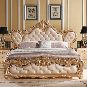 Cama King Size Clásica Tapizada en Cuero Sintético, Estructura de Cama de Matrimonio Tallada de Lujo, Elegante Estilo Princesa Francesa para Apartamento - Product Image 5