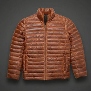 Cold Resistant Soft Sheep Leather Winter Puffer Coat Heat Locking Padding Hooded Design Front Comfortable Fit Contemporary City - Product Image 5