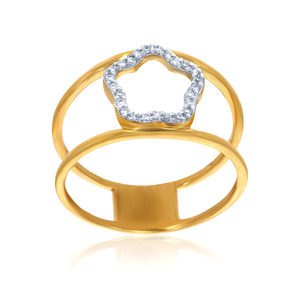 Princess <b>Crown</b> Diamond <b>Ring</b> 14K Gold Double Band Statement <b>Ring</b> Flower Halo Round Brilliant Diamond Fine Jewelry for Women Gift - Product Image 1