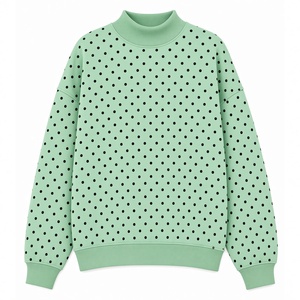 Sudadera cómoda de secado rápido y transpirable con lunares rosas, cuello simulado, para mujer, manga larga, de punto de algodón, estilo otoñal - Product Image 2