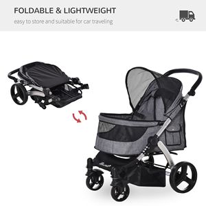 Passeggino Pieghevole per Animali Domestici con Ruote in PVC Regolabili e Freno, Carrozzina per Cani e Gatti con Finestra a Rete, Guinzaglio di Sicurezza e Borsa Portaoggetti - Product Image 4
