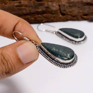 Pendientes de Plata con Ágata Musgosa Natural en Forma de Pera, Estilo Vintage, Plata de Ley 925, Joyería Bohemia Hecha a Mano, Regalo para Ella - Product Image 2
