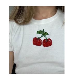 Camiseta 100% Algodón con Cuello Redondo, Estilo Casual, Superventas, Camiseta Blanca para Mujer, Bordado a Mano con Cuentas de Doble Cara, Trabajo Pesado - Product Image 6
