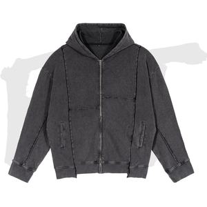 Sweats à capuche surdimensionnés personnalisés pour hommes, sweat à capuche zippé avec lavage à l'acide et poids lourd - Product Image 1
