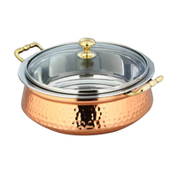 Bol Handi de Luxe en Cuivre et Acier Inoxydable avec Couvercle en Verre et Double Poignée, Design Martelé Moderne, Idéal pour la Maison et la Restauration, Prix Abordable