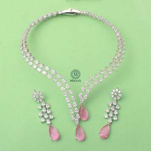 Christy Pastel Pink Designer Necklace and Earring Set in Gold Plate with Zircon - Product Image 1