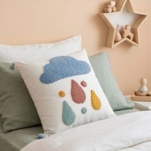 Tufted Cloud Raindrop <b>Throw</b> <b>Pillow</b> Square Cotton Embroidery Design Minimalist Decorative Cushion Cover Washable Hand Wash - Product Image 4