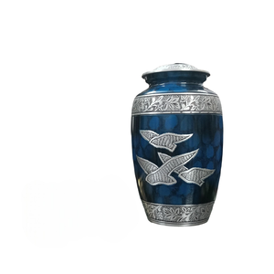 Urna de Metal Grabada con Pájaros Azules para Cenizas, Urna Funeraria Artística para Adultos, para Conmemoración y Recuerdo Tranquilo - Product Image 1