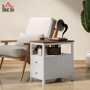 White <b>Side</b> <b>Table</b> with Charging Station and USB Ports Narrow Console <b>Table</b> with <b>Drawers</b> for Living Room - Product Image 2