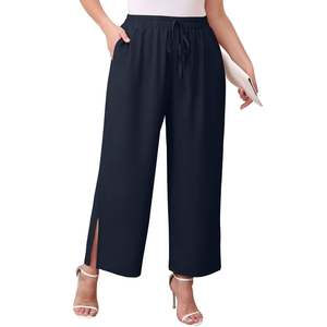 Pantalon de détente pour femme, coupe large, longueur mollet, taille haute, avec cordon de serrage, décontracté, léger, ample, en Spandex/Polyester, respirant - Product Image 2