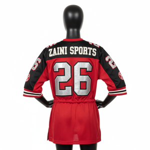 Camiseta de Fútbol Femenina, 190 GSM, Malla Deportiva de Poliéster, Paneles de Manga Rojos y Negros, Logotipo Personalizado Bordado, Camiseta de Fútbol Femenina de Algodón - Product Image 2