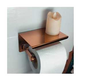 Adhesive <b>Black</b> Toilet <b>Paper</b> Holder Wall Mounted Wood Anti-Slip American Style Bathroom <b>Tissue</b> Roll Dispenser Mobile Phone Shelf - Product Image 6