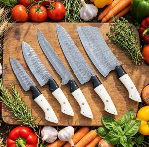 LEGACY BLADES Damascus Steel 5-Piece Handmade <b>Sharp</b> Chef <b>Knife</b> <b>Set</b> Bone Handle Straight Edge Ambidextrous 67 Layers <b>Knives</b> - Product Image 1