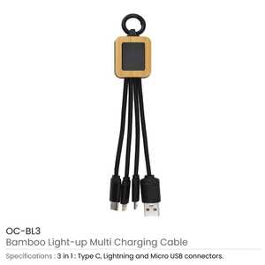 Bamboo Light-Up Logo Type C Car Charger Multi- <b>Charging</b> <b>Cables</b> - Product Image 3