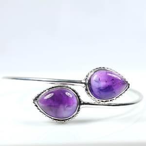 Natural Amethyst Two-Stone Teardrop Bangle <b>Bracelet</b> 925 Sterling <b>Silver</b> Plated Adjustable Open <b>Cuff</b> Jewelry for Wholesale - Product Image 5