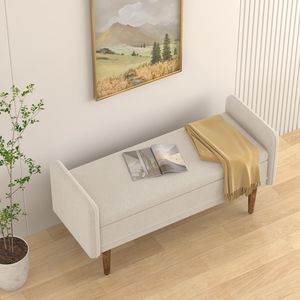 BEIGE Teddy <b>Velvet</b> <b>Storage</b> <b>Stool</b> 45.98\"*16.75\"*21.75\" Living Room Furniture Practical <b>Storage</b> Space for Apartments Bedrooms - Product Image 3