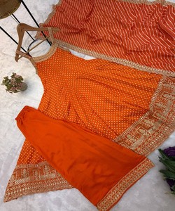 Costume Anarkali vintage en soie orange avec dupatta, tenue de mariage indienne traditionnelle pour femmes, longueur normale, coupe normale 86088 RR-46 - Product Image 4