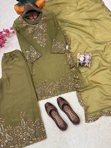 Conjunto Kurti Palazzo Bordado Color Granate con Dupatta, Traje Salwar para Mujer, Ropa Étnica para Bodas y Fiestas - Product Image 5