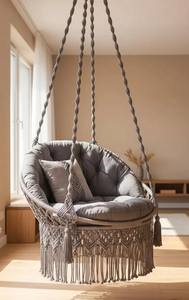 Mistra Gray <b>Macrame</b> <b>Hanging</b> <b>Chair</b> – Handmade Boho Swing <b>Chair</b> for Indoor & Outdoor Use - Product Image 5