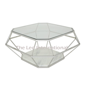 Set of 2 Coffee <b>Table</b> Living Room Home Hotel Hot Selling Furniture Accessories Golden and White Color <b>Nesting</b> <b>Tables</b> - Product Image 5