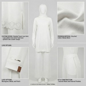 Women's White Hooded Long Sleeve Knitted Hoodies Islamic Modest Set Regular Fit Knee Length Solid Color Autumn Casual Pants - Product Image 4