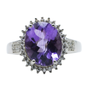 Handmade 925 Sterling Silver Rhodium Plated Purple Oval Cocktail <b>Ring</b> for Women Fine Jewelry - Product Image 1