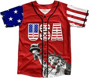 Maillot de baseball américain rouge avec drapeau américain et motif de la Statue de la Liberté, chemise de sport personnalisée en polyester - Product Image 3