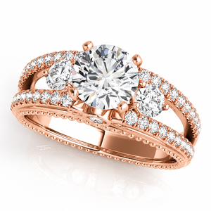 IGI Certified Round Lab Grown Diamond Three Stone <b>Split</b> Shank <b>Ring</b> with Round Side Diamonds 10K 14K 18K Gold 925 935 Silver - Product Image 3