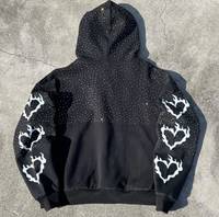 Sweat à capuche zippé OEM en coton 100% lourd, teint en pièce, entièrement orné de strass et de cristaux, coupe oversize, effet scintillant