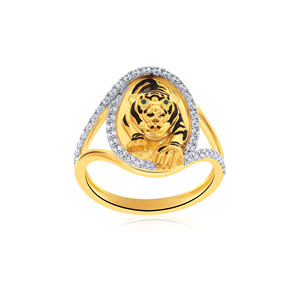 Premium Yellow Gold <b>Tiger</b> Face <b>Ring</b> with Diamond Halo Luxury Animal Inspired Statement <b>Ring</b> for Women Fine Jewelry - Product Image 3