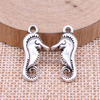 Colgante de Aleación de Zinc Plateado Antiguo con Forma de Caballito de Mar de Cola Rizada 23x10mm para Decoración de Fiesta de Cumpleaños de Sirena