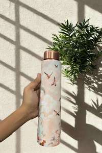 Bouteille d'eau en cuivre à motif floral avec base martelée, portable, pour l'extérieur, avec bienfaits ayurvédiques et yoga, bouteille en cuivre - Product Image 5