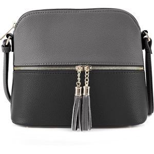 Sac bandoulière bicolore en cuir PU grainé avec fermeture éclair et pompon, idéal pour les trajets quotidiens - Product Image 2