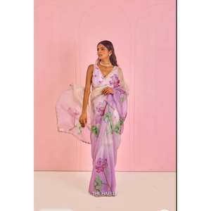 Indian Ethic Ombre Color Printed Soft Georgette Saree para mujeres Estilo Bollywood para bodas y fiestas - Product Image 4
