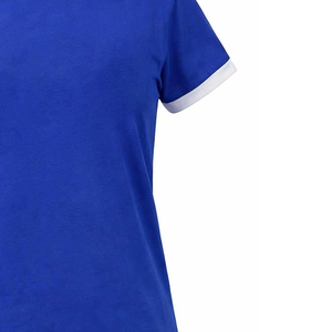Camiseta Azul de Manga Corta con Ribete en Contraste Blanco, Cuello Redondo, Corte Regular, Estilo Casual, Color Sólido - Product Image 3