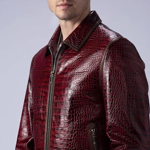 Top Ranking Unisex Stylish Embossed 100% <b>Genuine</b> Leather Zipper Breathable Knitted Stand Front Winter Jacket New Collection - Product Image 3