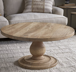 Mesa de Centro Redonda de Estilo Rústico Moderno, Hecha a Mano, Base de Pedestal de Madera de Mango, Mueble para Sala de Estar - Product Image 3