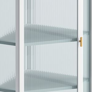 Armadio a parete con angolo di stoccaggio a quattro livelli bianco con porta in vetro per camera da letto soggiorno bagno o cucina - Product Image 4