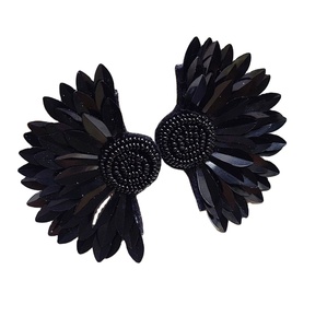 Black flower Designer Beaded Earrings for Women Patriotic <b>Memorial</b> Day Orange White Blue Colour Fabric Material - Product Image 1