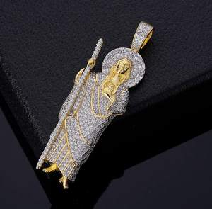 Pendentifs Saint Jude en argent 925, pendentif en diamant Moissanite VVS, bijoux tendance Hip Hop, pendentif religieux - Product Image 5