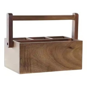 Top Sale Solid Wood Utensil Holder Dining Tableware <b>Caddy</b> with Iron Handles Double Tier Eco-Friendly <b>Kitchen</b> Rack - Product Image 2