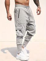 Men's Gray Corduroy Breathable Eco-Friendly Plus Size Cargo Casual Joggers Mid Waist Drawstring Loose Fit Pockets Autumn Wear