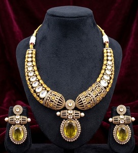 Ethnic Gold Plated Jewelry <b>Set</b> With Zircon And Imitation Pearl Necklace Earrings <b>For</b> Women <b>Wedding</b> Fashion - Product Image 3